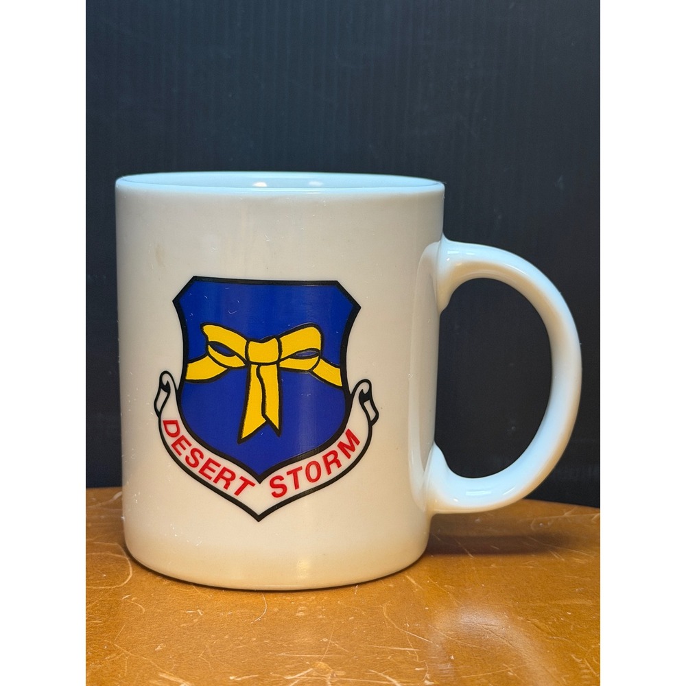 Vintage Operation Desert Storm Yellow Ribbon Coffee Mugs Set of 2 White Ceramic